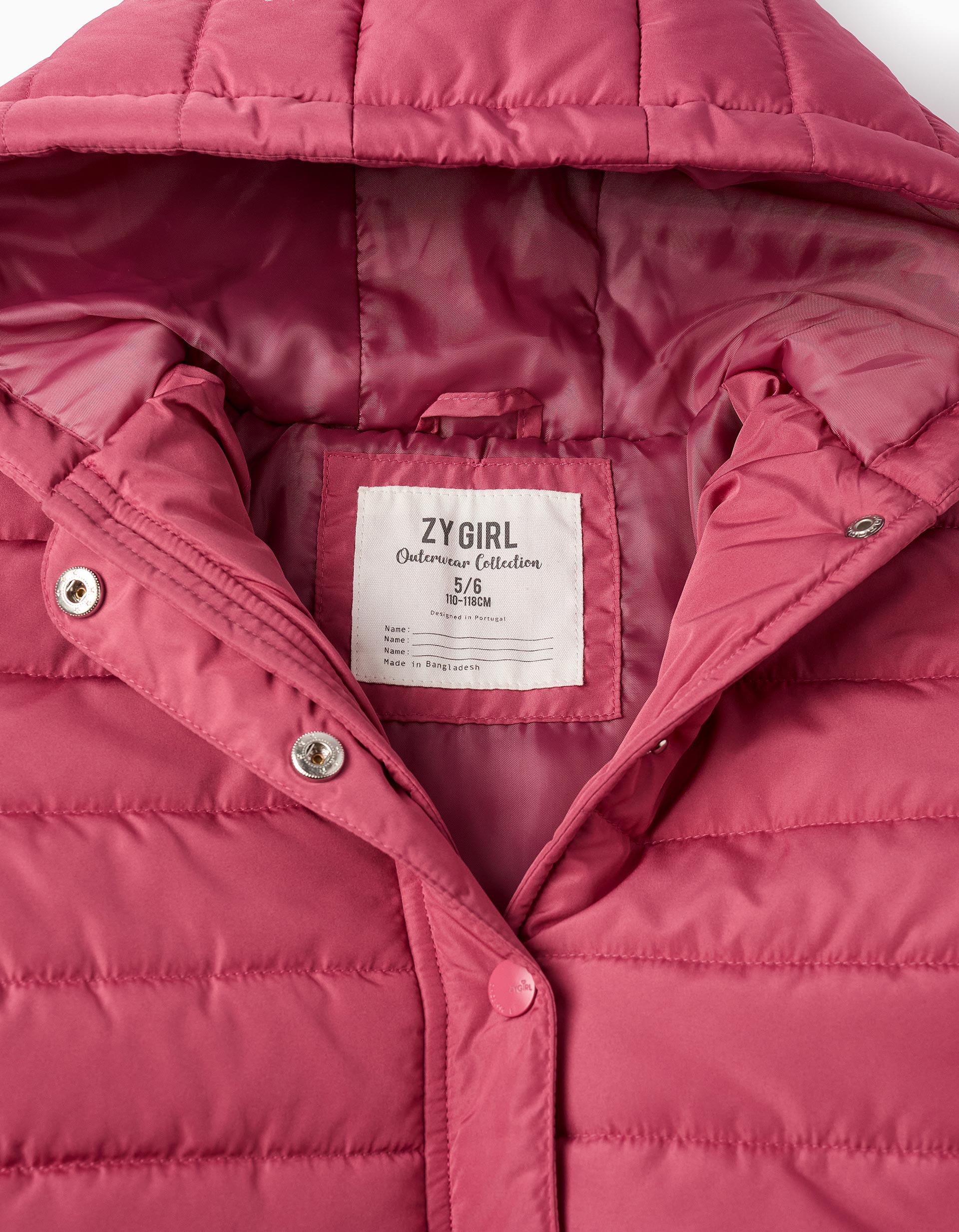 Padded Hooded Jacket with Frills for Girls, Pink