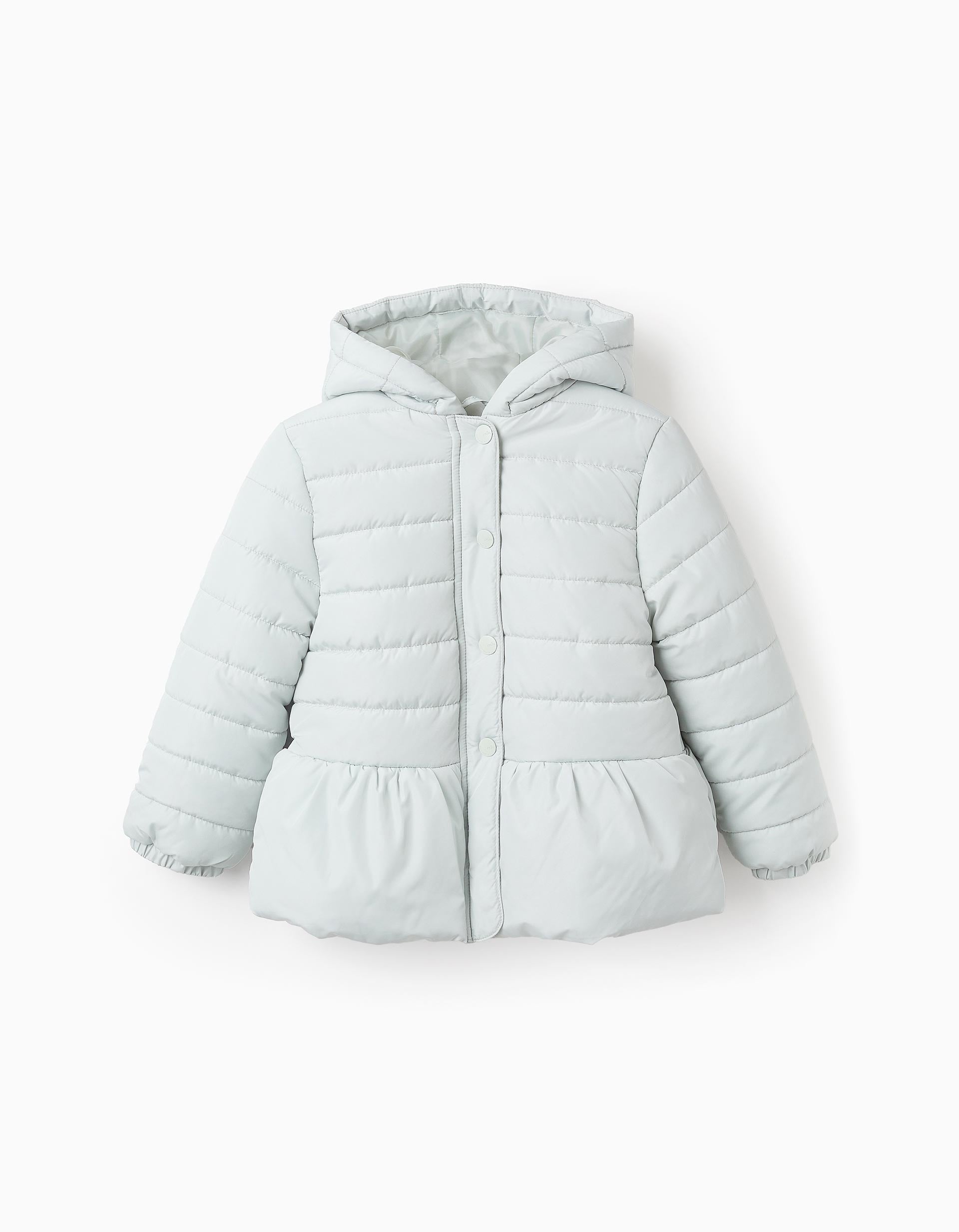 Padded Hooded Jacket with Frills for Girls, Aqua Green