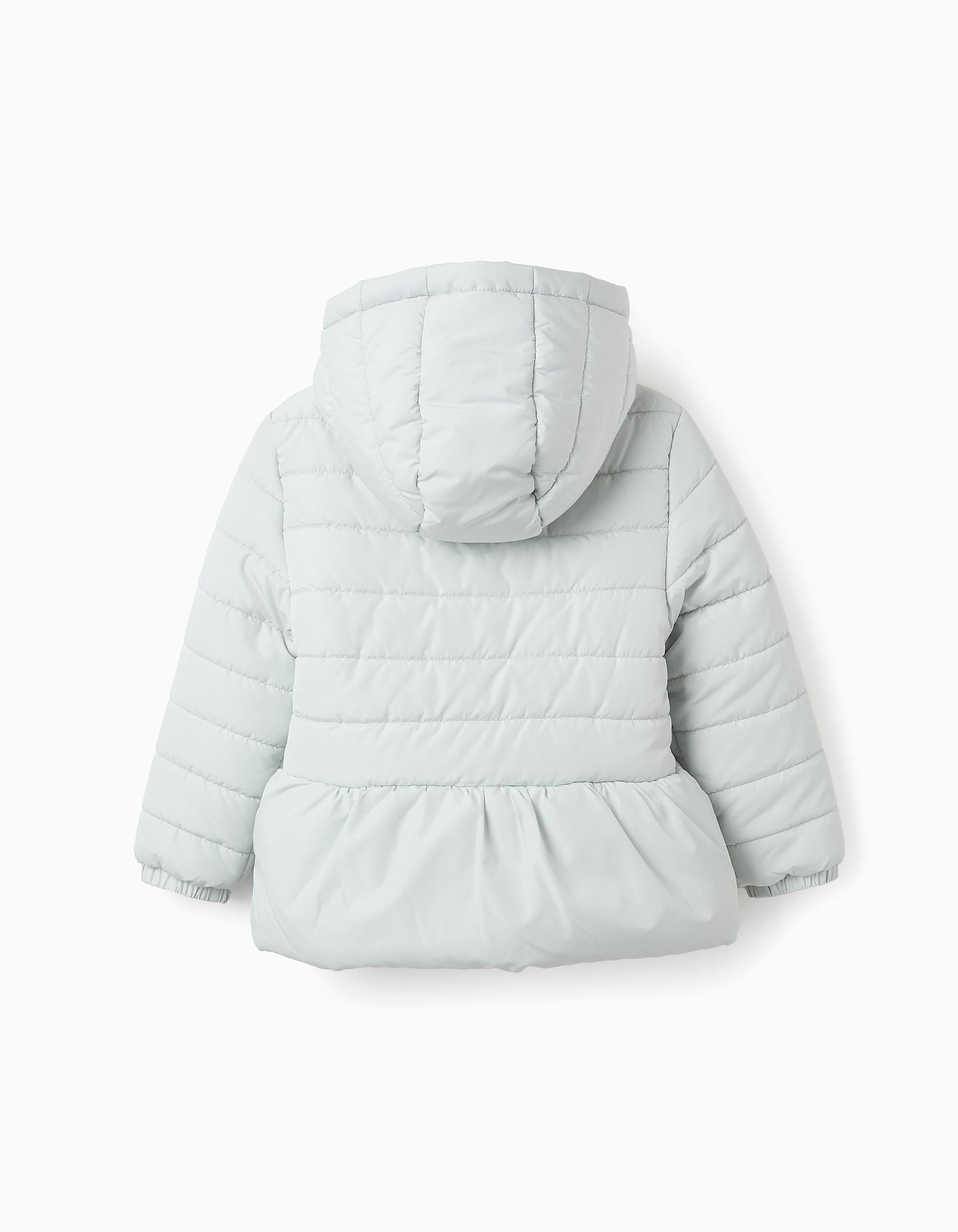 Padded Hooded Jacket with Frills for Girls, Aqua Green