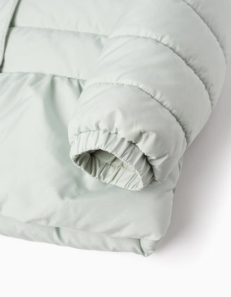 Casaco Acolchoado com Capuz e Folhos para Menina, Verde Água