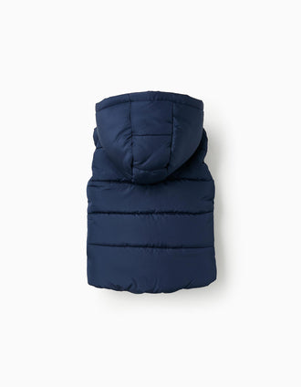 Gilet Matelassé avec Capuche pour Bébé Garçon, Bleu Foncé