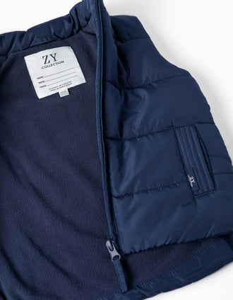 Gilet Matelassé avec Capuche pour Bébé Garçon, Bleu Foncé