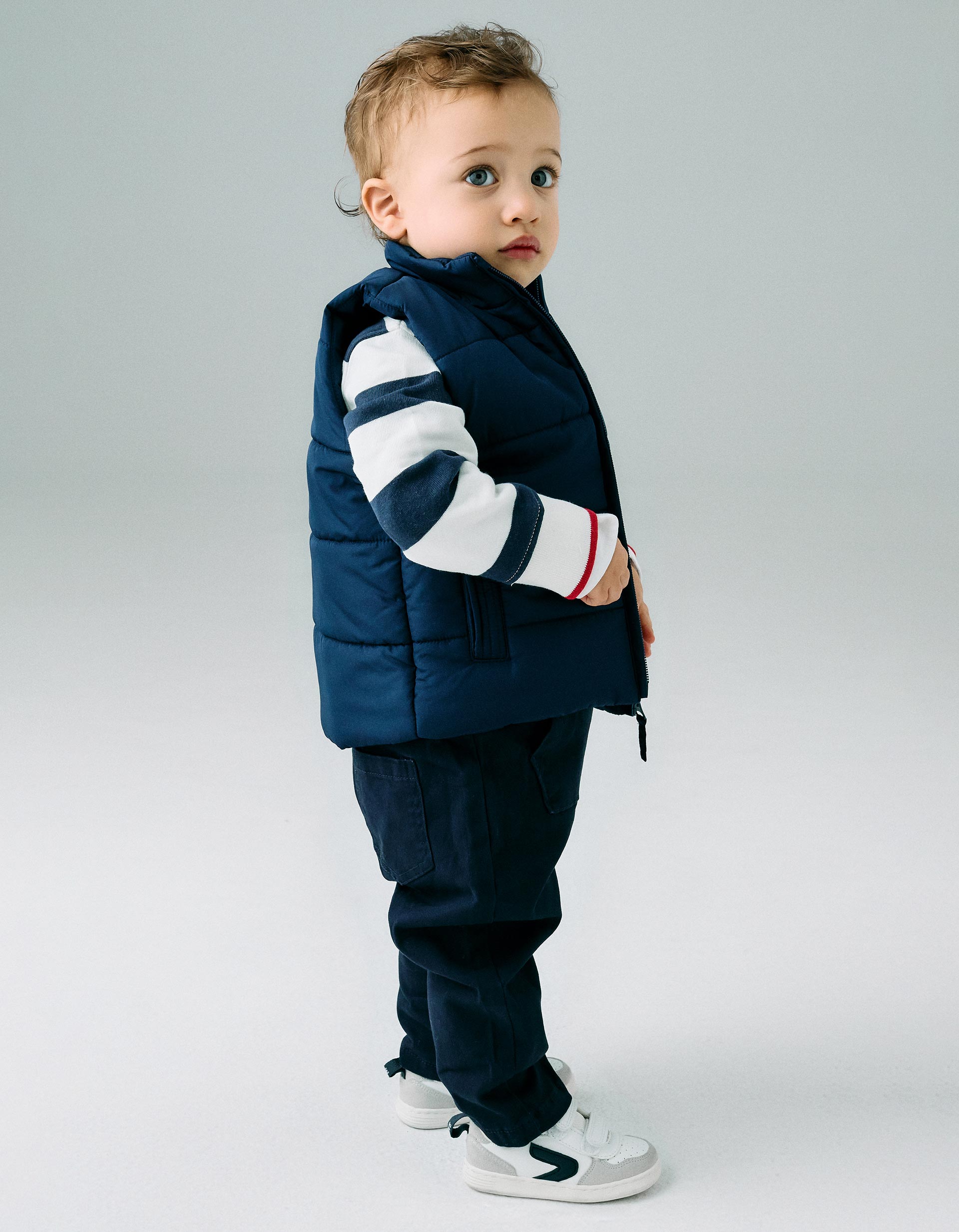 Padded Hooded Gilet for Baby Boys, Dark Blue