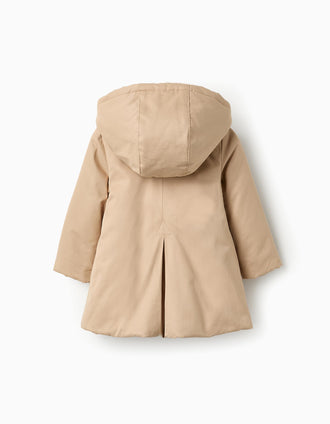 Casaco Acolchoado com Capuz para Bebé Menina, Bege/Dourado