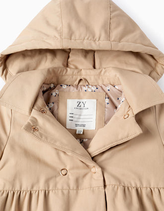 Casaco Acolchoado com Capuz para Bebé Menina, Bege/Dourado