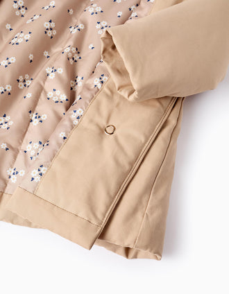 Casaco Acolchoado com Capuz para Bebé Menina, Bege/Dourado
