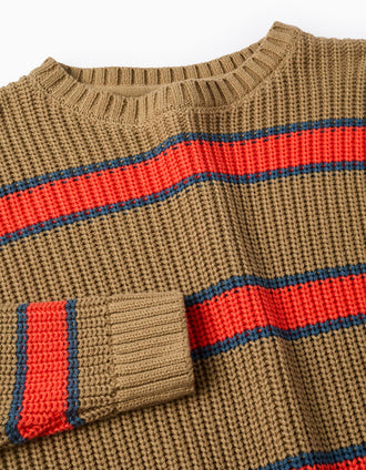 Pull en Maille Côtelée à Rayures pour Garçon, Marron