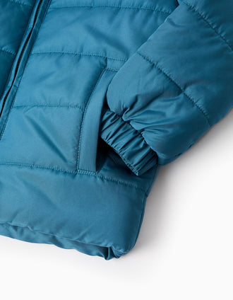 Chaqueta Acolchada con Capucha para Niño, Turquesa