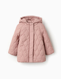 Parka Matelassée avec Capuche pour Bébé Fille, Rose Pastel