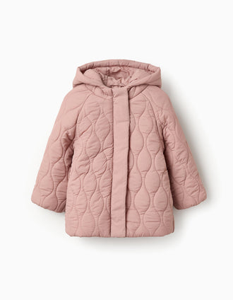 Parka Acolchoada com Capuz para Bebé Menina, Rosa Pastel