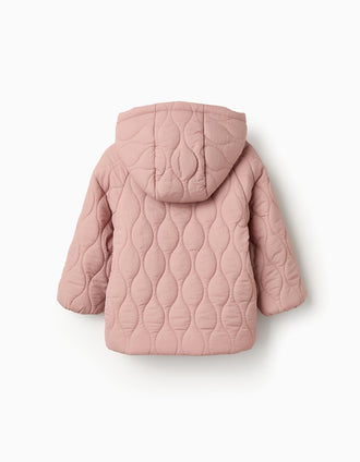 Parka Acolchoada com Capuz para Bebé Menina, Rosa Pastel