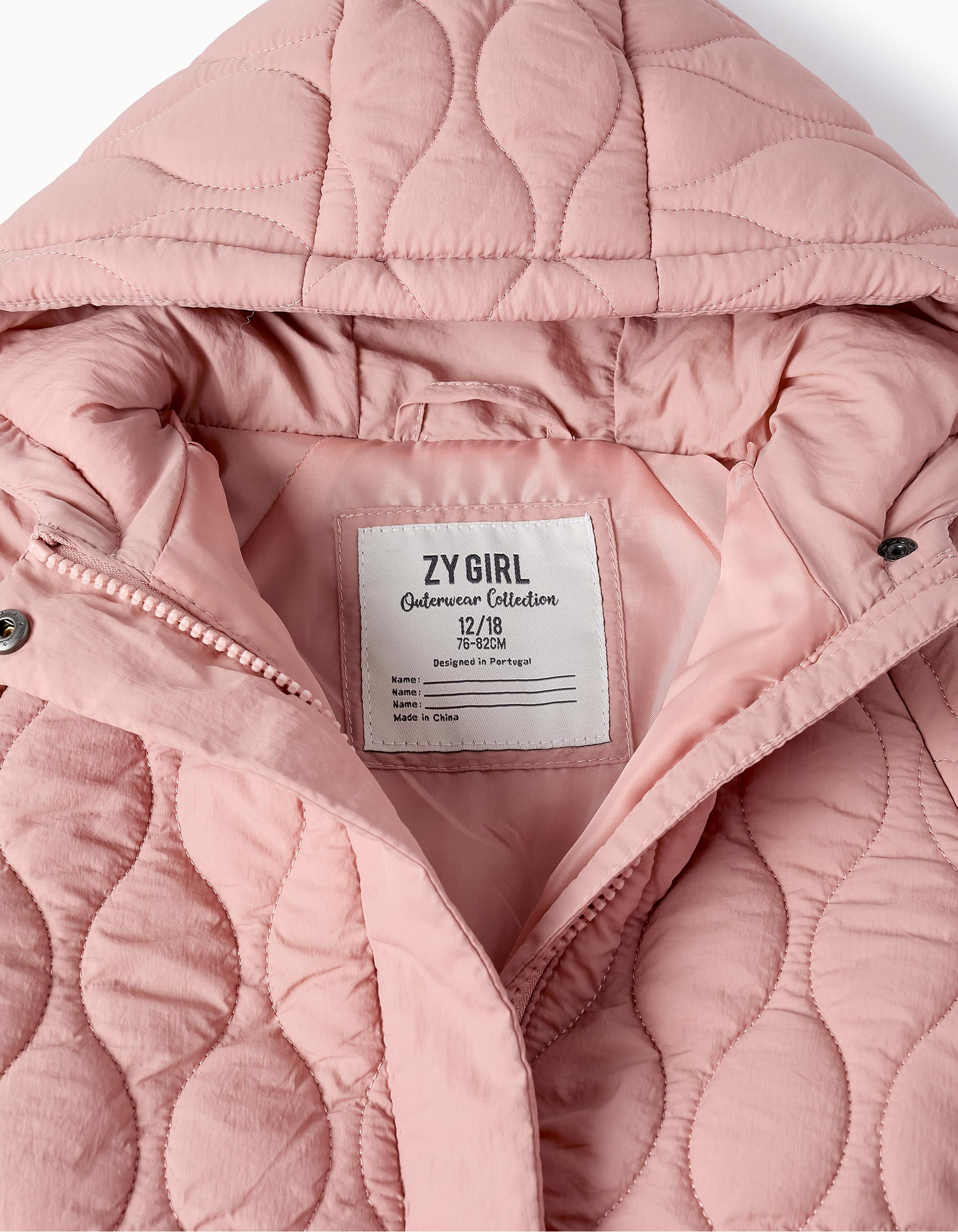 Padded Hooded Parka for Baby Girls, Pastel Pink