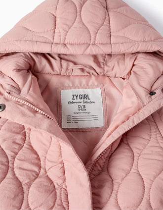 Parka Acolchoada com Capuz para Bebé Menina, Rosa Pastel