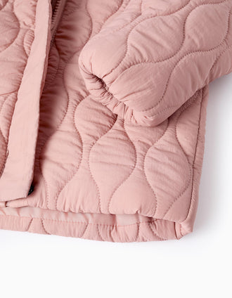 Parka Acolchoada com Capuz para Bebé Menina, Rosa Pastel