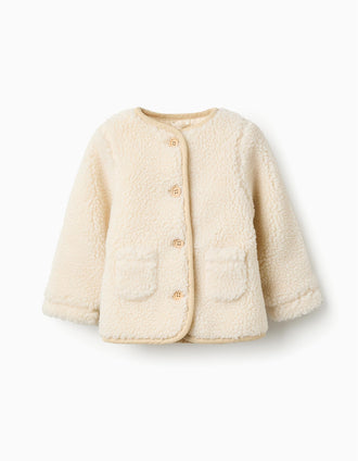 Casaco Acolchoado de Sherpa para Bebé Menina, Branco