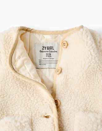 Chaqueta Acolchada de Sherpa para Bebé Niña, Blanco