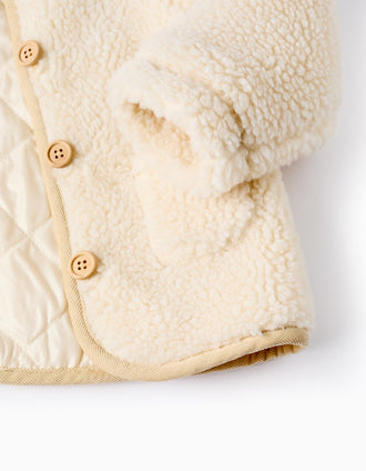 Chaqueta Acolchada de Sherpa para Bebé Niña, Blanco