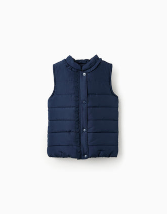 Colete Acolchoado com Forro Polar para Menina, Azul Escuro
