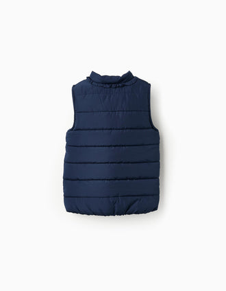 Colete Acolchoado com Forro Polar para Menina, Azul Escuro