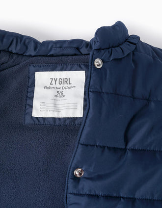 Colete Acolchoado com Forro Polar para Menina, Azul Escuro
