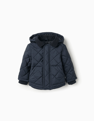 Manteau Matelassé avec Capuche Amovible pour Bébé Garçon, Bleu Foncé