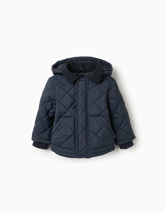 Abrigo Acolchada con Capucha Desmontable para Bebé Niño, Azul Oscuro
