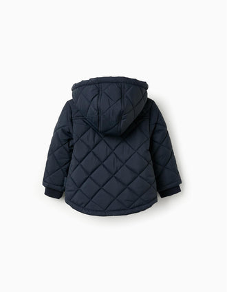 Manteau Matelassé avec Capuche Amovible pour Bébé Garçon, Bleu Foncé
