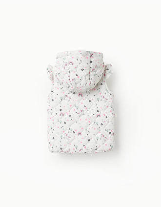Colete Acolchoado com Unicórnios para Bebé Menina, Branco
