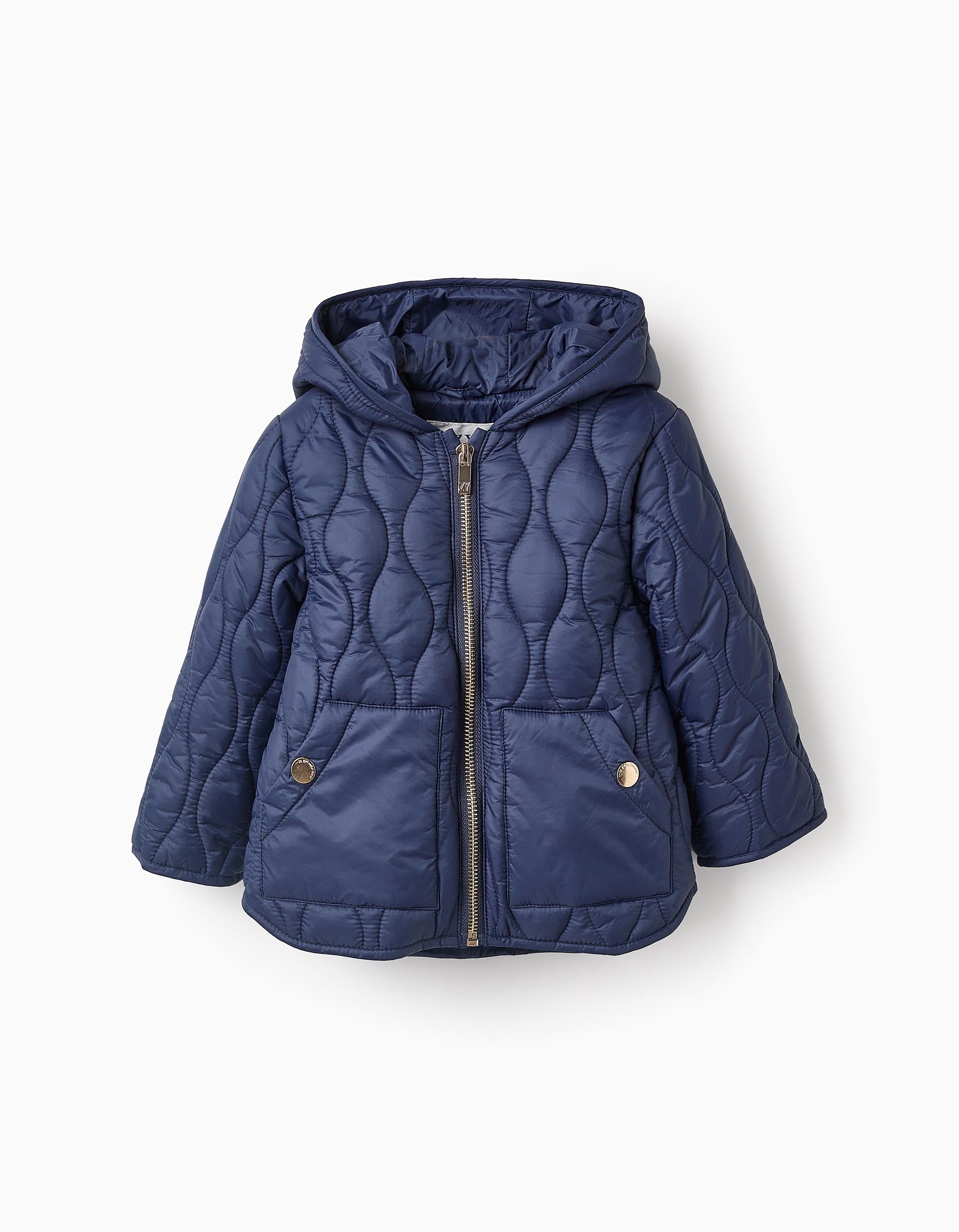 Padded Parka for Baby Girls, Dark Blue