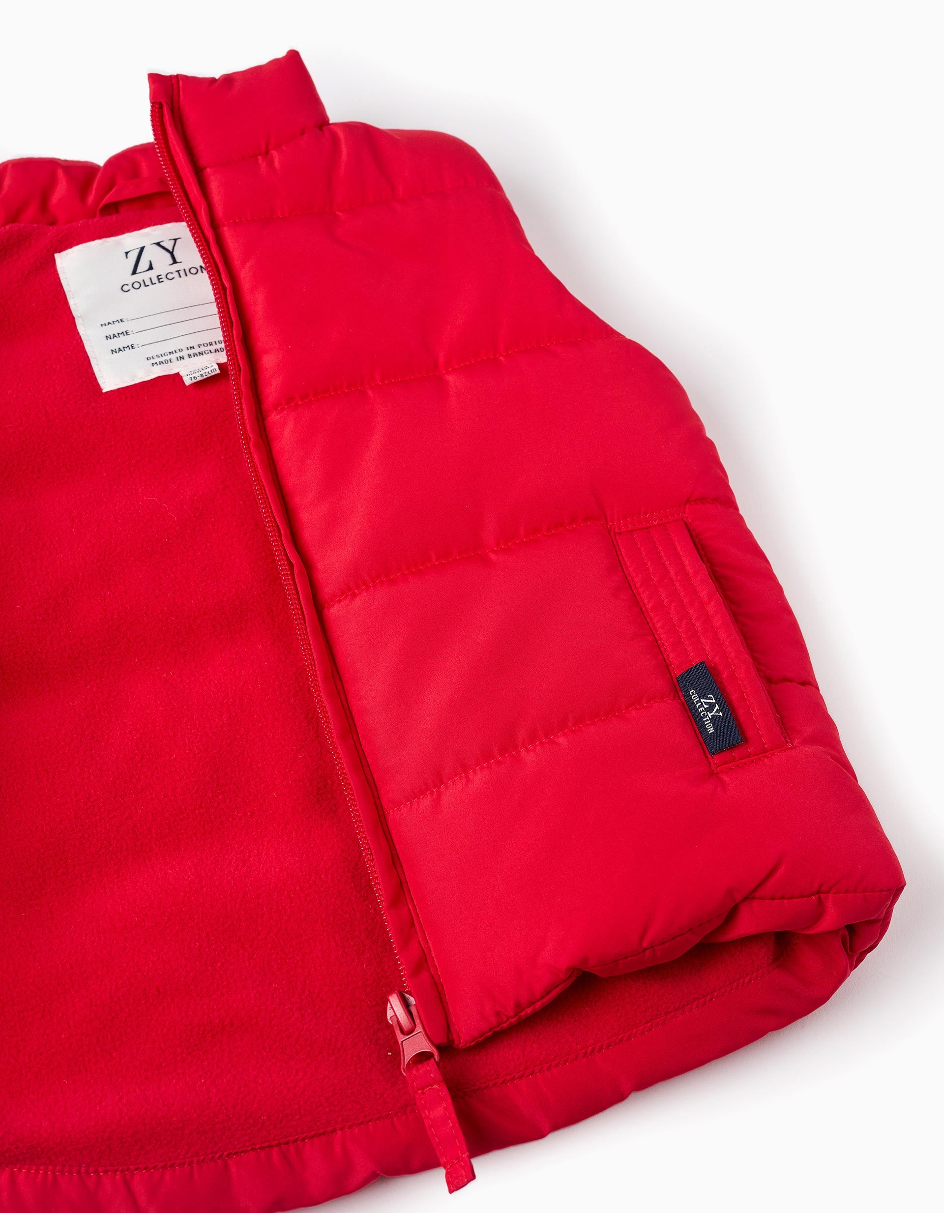 Padded Gilet with Polar Lining for Baby Boys, Red