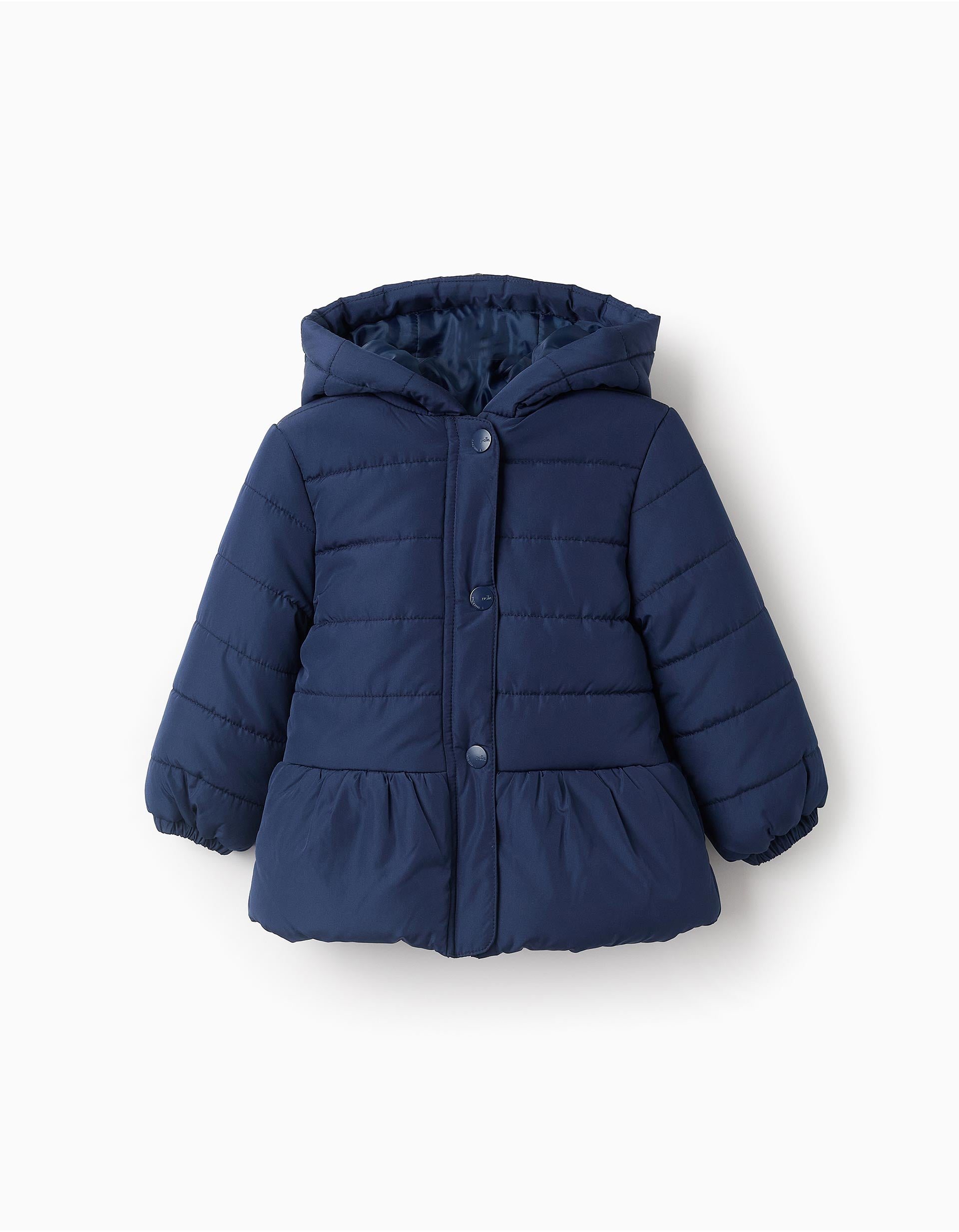 Padded Hooded Jacket with Frills for Baby Girls, Dark Blue