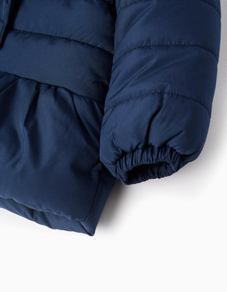 Chaqueta Acolchada con Capucha y Volantes para Bebé Niña, Azul Oscuro