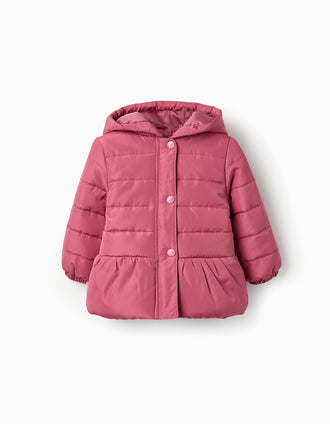 Casaco Acolchoado com Capuz para Bebé Menina, Rosa
