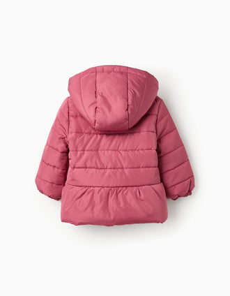 Casaco Acolchoado com Capuz para Bebé Menina, Rosa