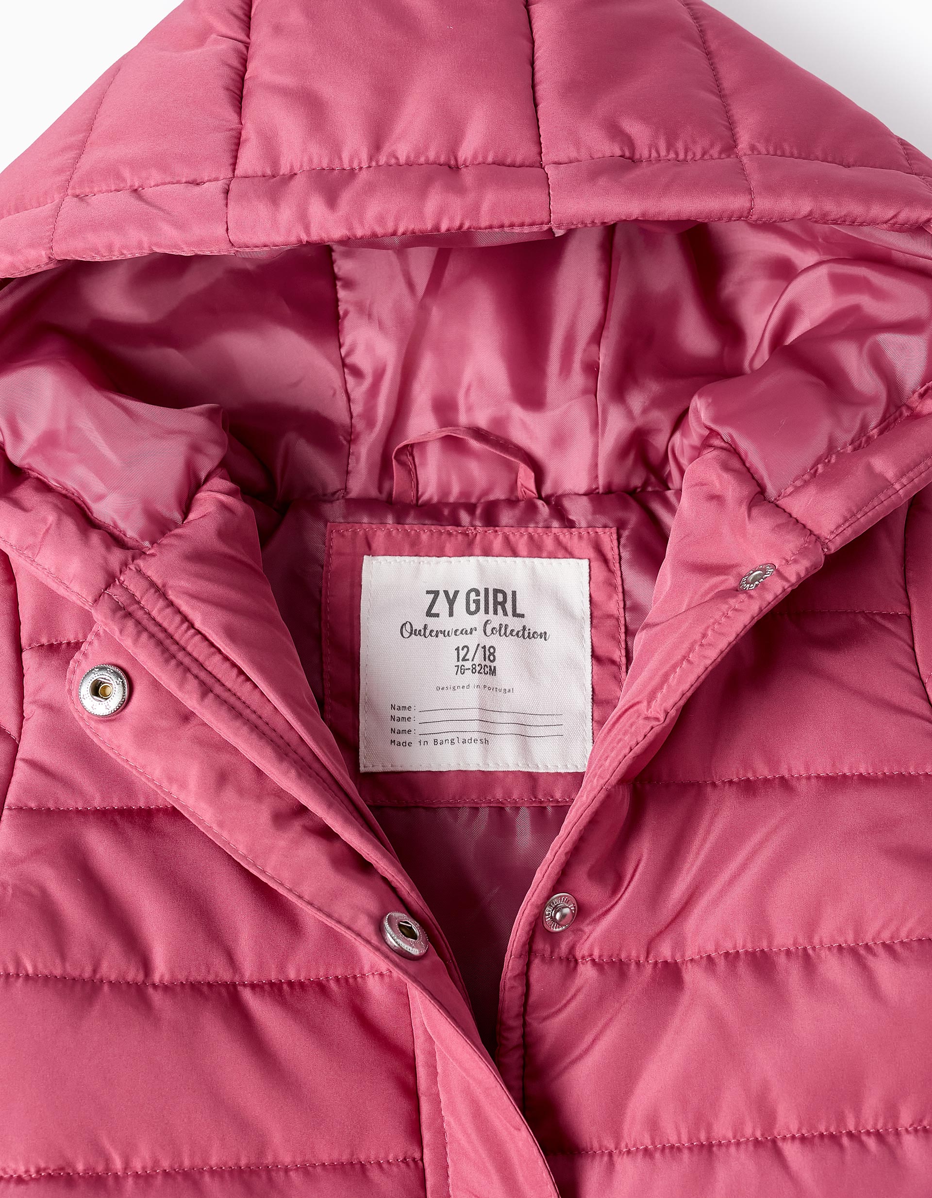 Padded Hooded Jacket for Baby Girls, Pink