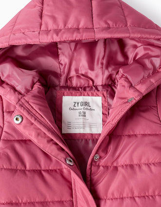 Chaqueta Acolchada con Capucha para Bebé Niña, Rosa