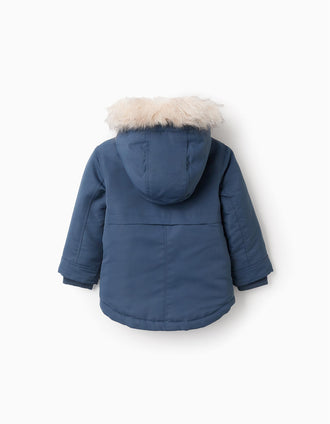 Parka avec Capuche et Fausse Fourrure Bébé Garçon, Turquoise