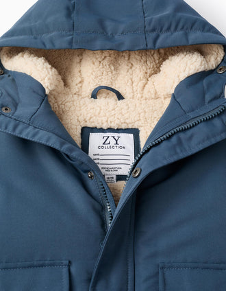 Parka avec Capuche et Fausse Fourrure Bébé Garçon, Turquoise