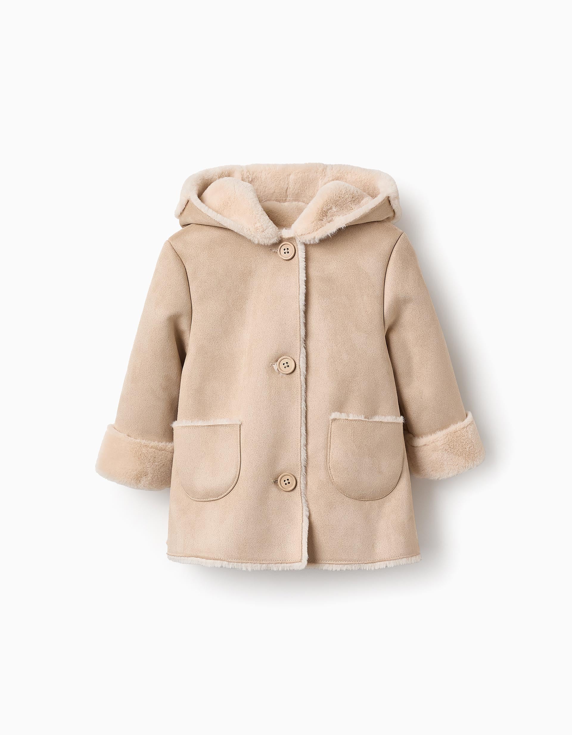 Faux Fur Coat for Baby Girls, Beige