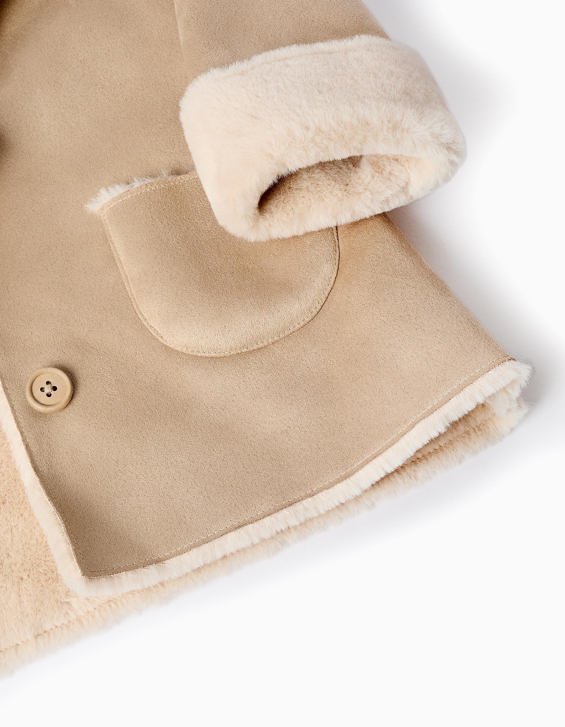 Faux Fur Coat for Baby Girls, Beige