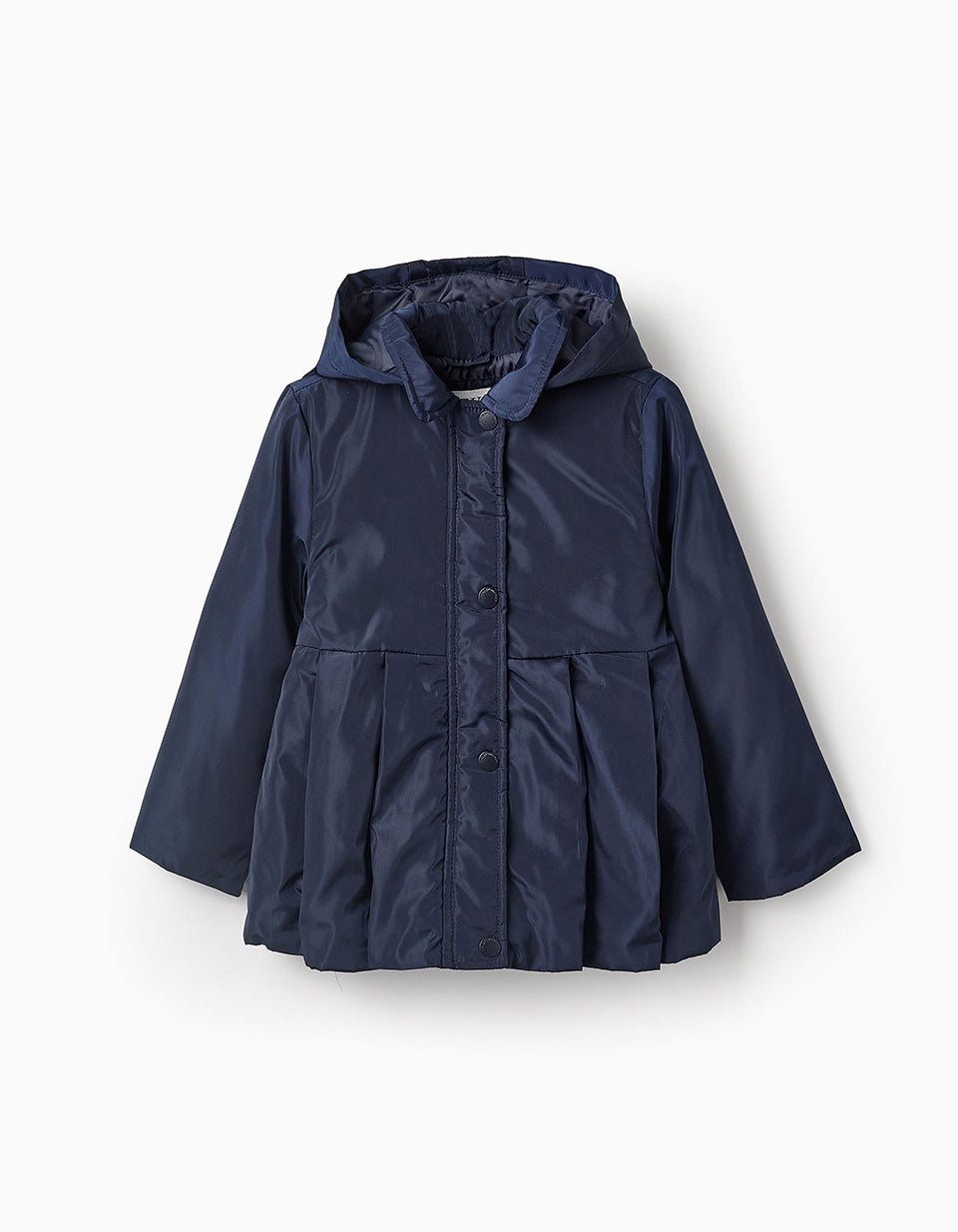 Pleated Parka with Removable Hood for Girls, Dark Blue