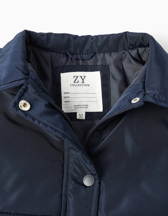 Parka Plisada con Capucha Desmontable para Niña, Azul Oscuro