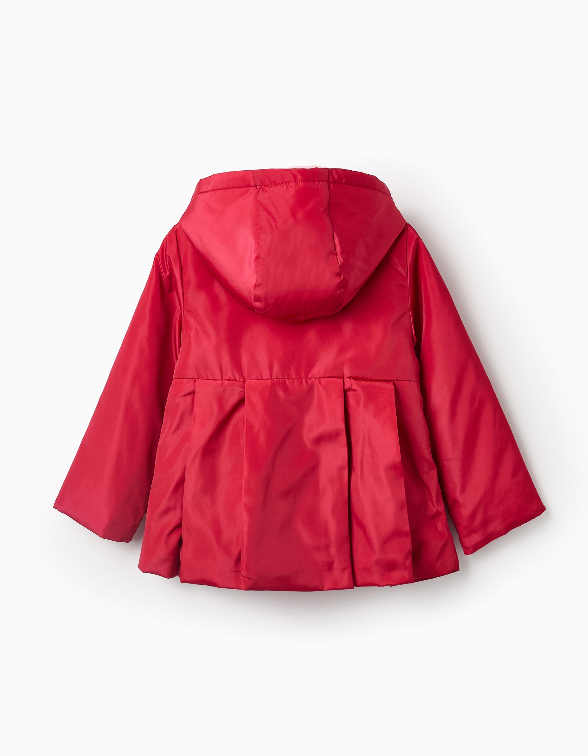 Pleated Parka with Removable Hood for Girls, Red