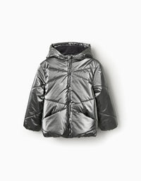 Manteau Matelassé avec Doublure Polaire pour Fille, Gris Métallisé