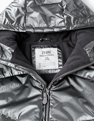 Casaco Acolchoado com Forro Polar para Menina, Cinza Metalizado