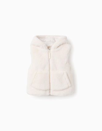 Chaleco de Pelo con Capucha para Bebé Niña, Blanco