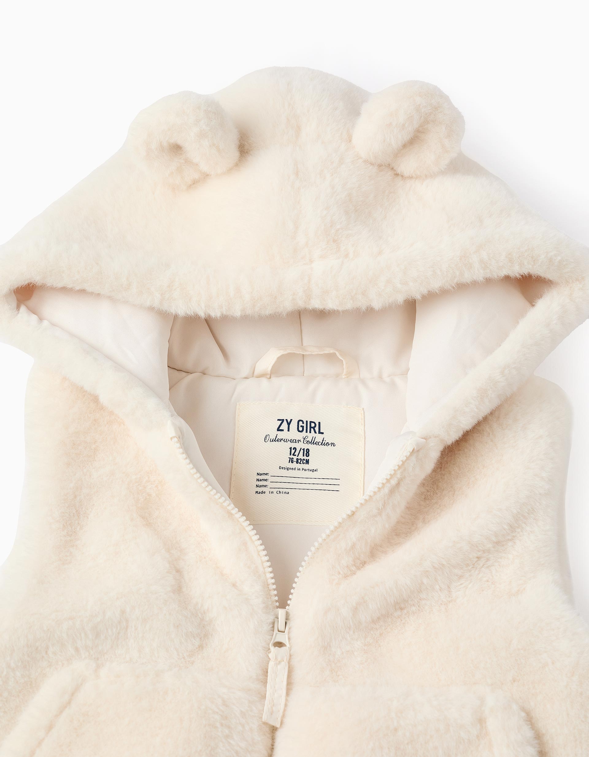 Hooded Faux Fur Gilet for Baby Girls, White