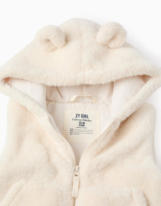 Chaleco de Pelo con Capucha para Bebé Niña, Blanco