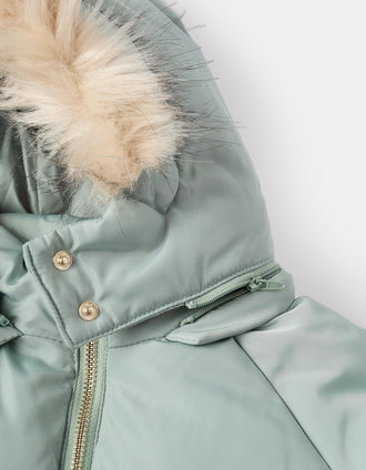 Chaqueta Acolchada Larga con Capucha Desmontable para Niña, Verde