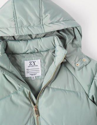 Chaqueta Acolchada Larga con Capucha Desmontable para Niña, Verde